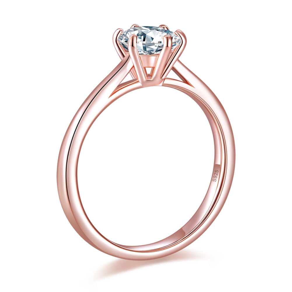 1 Carat 6 Claws Wedding Engagement Ring Solitaire Solid 925 Sterling Silver Rose Gold Plated