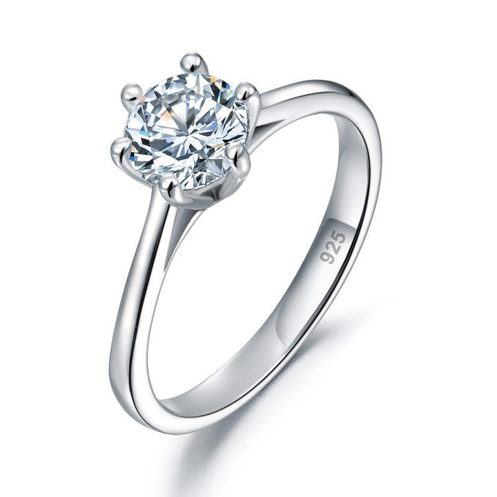 1 Carat Simulated Diamond Engagement Ring 925 Sterling Silver Classic 6 Claws