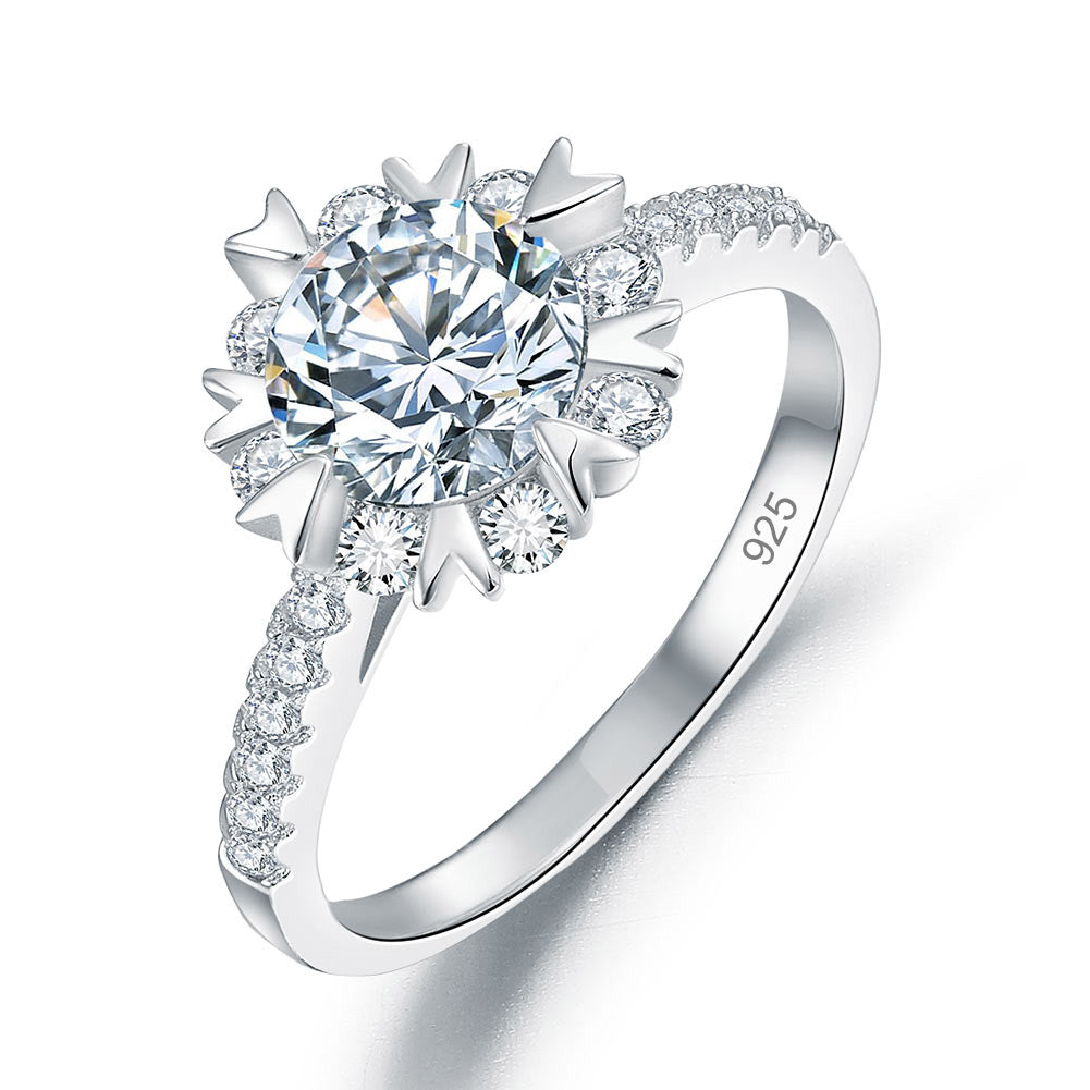 Flower Wedding Ring Solid 925 Sterling Silver Simulated Diamond