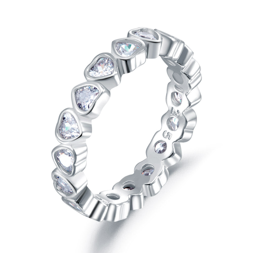 Eternity Wedding Band Heart Solid 925 Sterling Silver Stacking Ring Jewelry