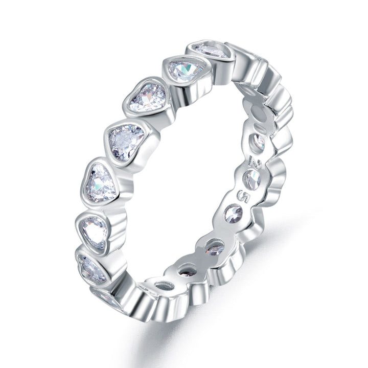 Eternity Wedding Band Heart Solid 925 Sterling Silver Stacking Ring Jewelry
