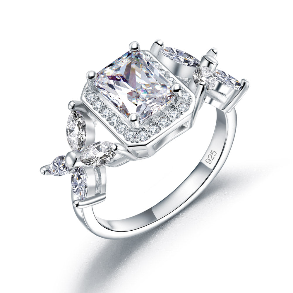 Pageant Luxury Ring Solid 925 Sterling Silver Butterfly Wedding Jewelry