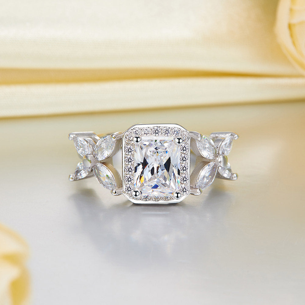 Pageant Luxury Ring Solid 925 Sterling Silver Butterfly Wedding Jewelry