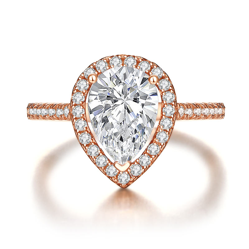2 Ct Pear Cut Sterling 925 Silver Rose Gold Plated Ring Wedding Promise Engagement