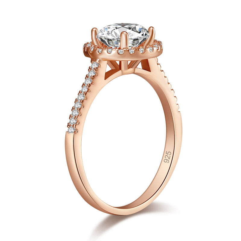 925 Sterling Silver Wedding Engagement Rose Gold Plated Ring Simulated Diamond