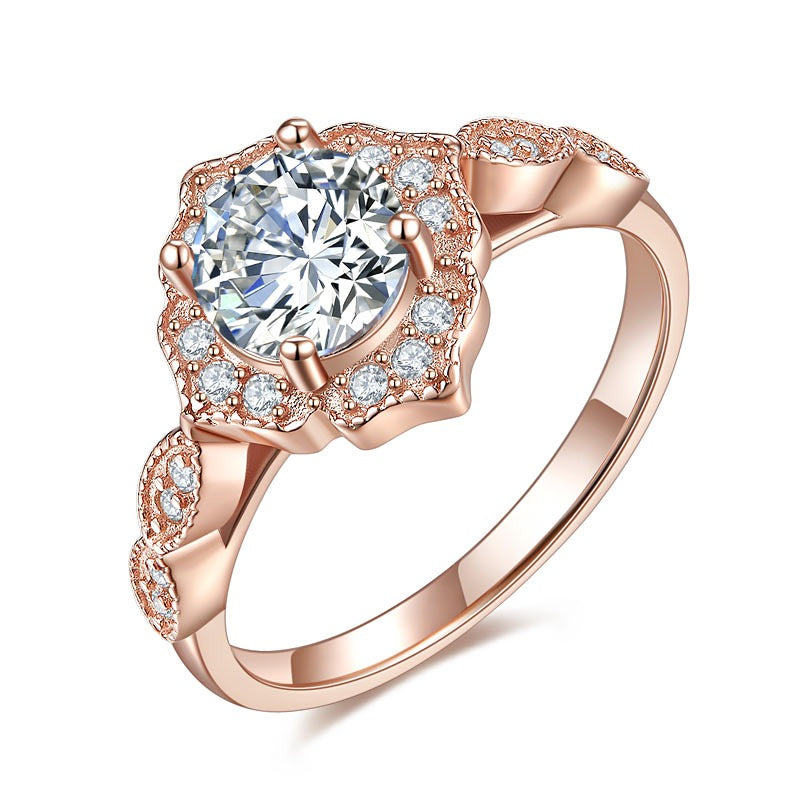 Vintage Style Art Deco Ring Solid 925 Sterling Silver Rose Gold Plated 1 Carat