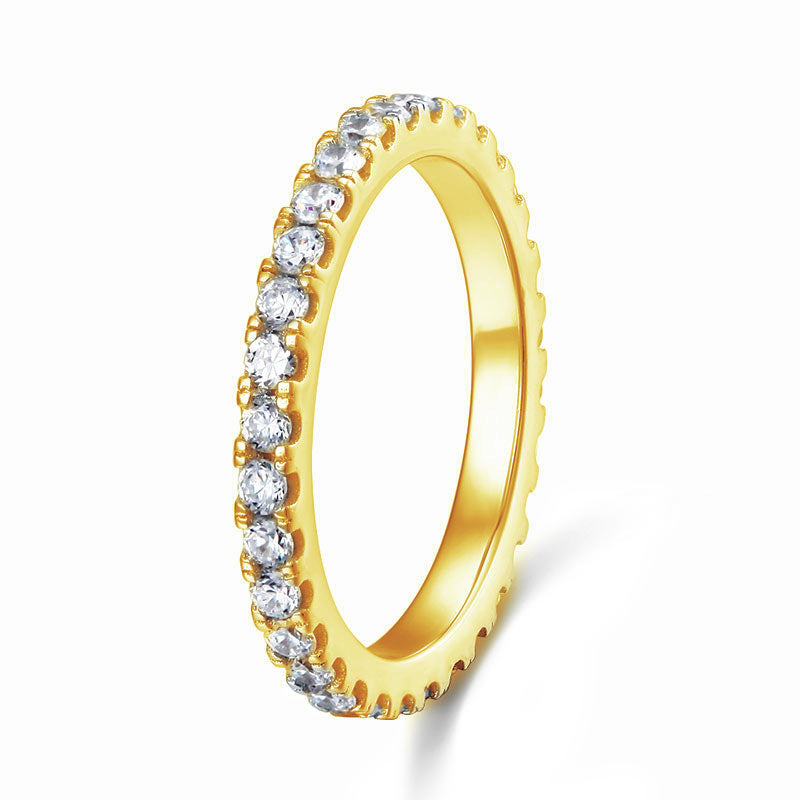 Eternity Ring Simulated Diamond Solid Sterling 925 Silver Yellow Gold Plated Wedding Band