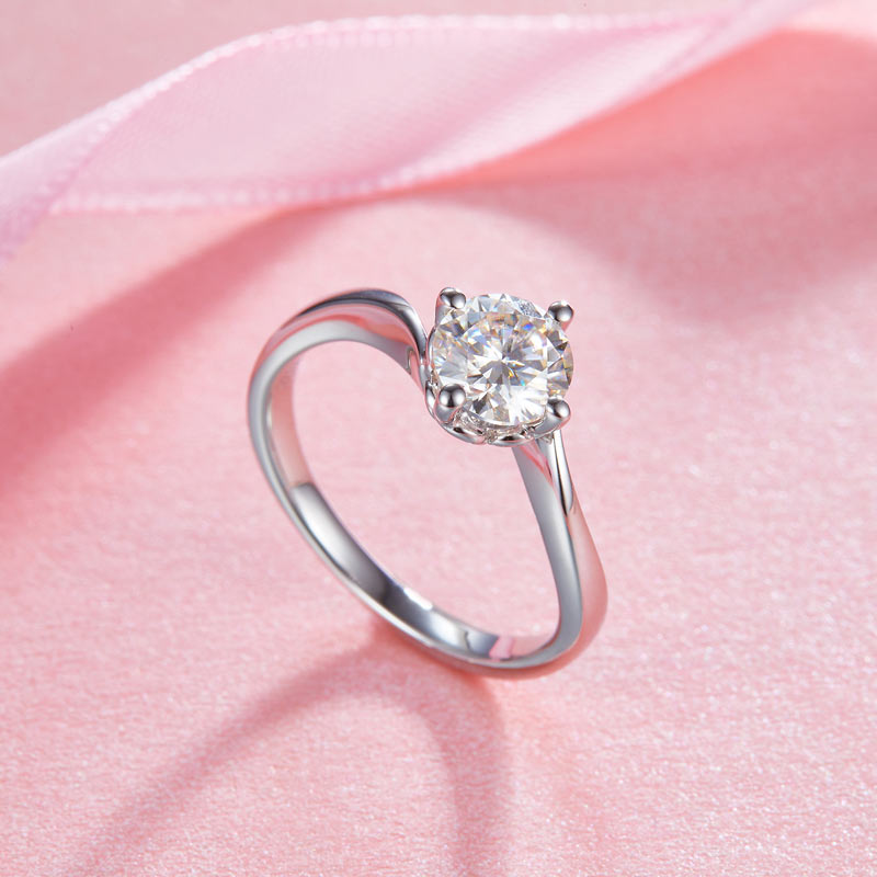 1 Carat Moissanite Diamond Swirl Solitaire Engagement 925 Sterling Silver Ring