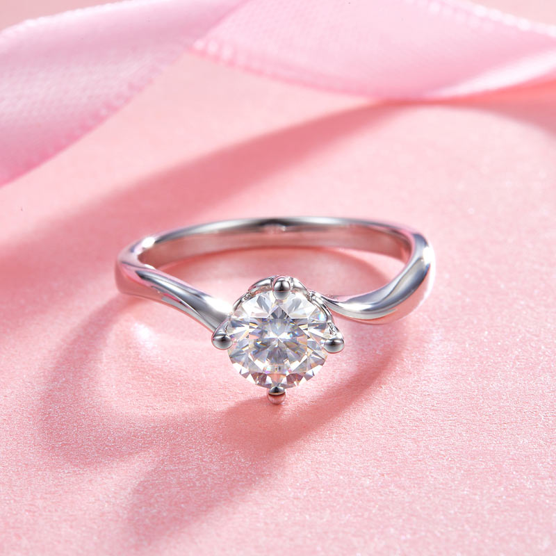 1 Carat Moissanite Diamond Swirl Solitaire Engagement 925 Sterling Silver Ring