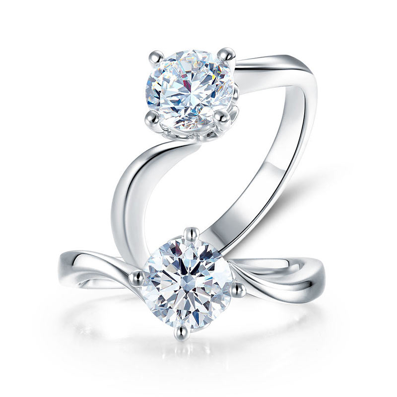 1 Carat Moissanite Diamond Swirl Solitaire Engagement 925 Sterling Silver Ring