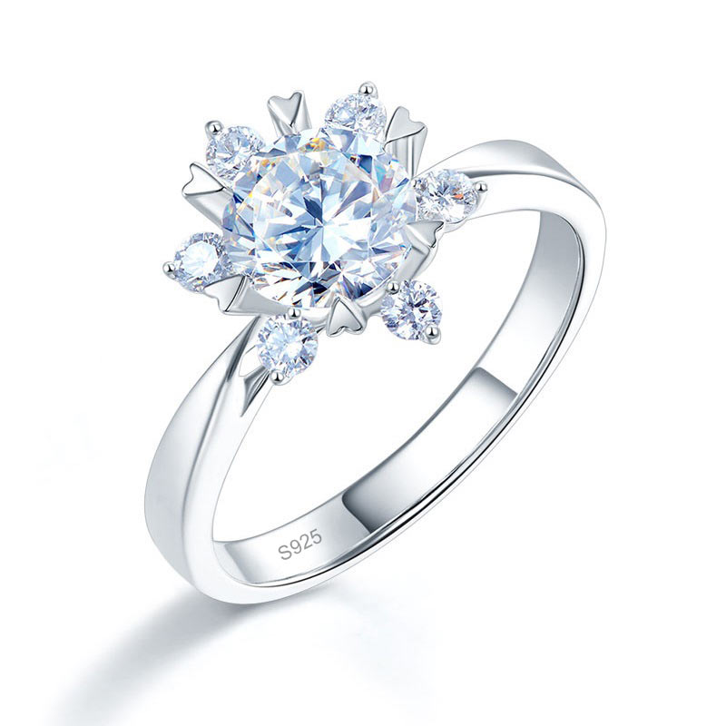 1 Carat Moissanite Diamond Flower Engagement 925 Sterling Silver Ring