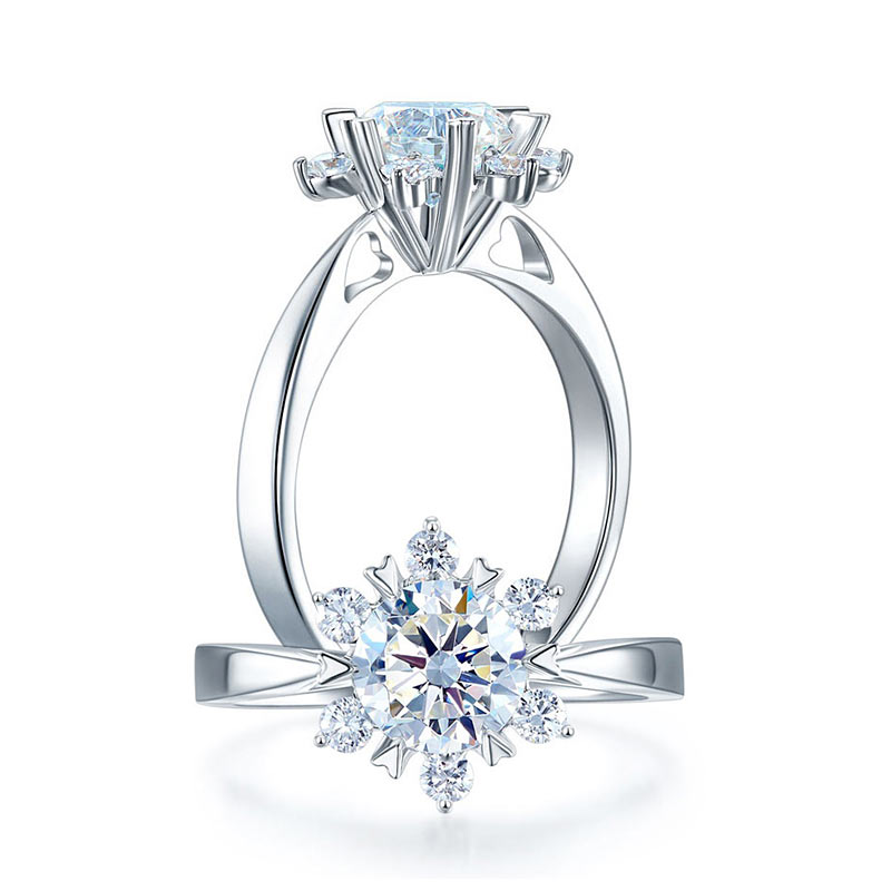 1 Carat Moissanite Diamond Flower Engagement 925 Sterling Silver Ring