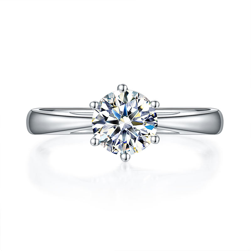 1 Carat Moissanite Diamond Classic 6 Claws Engagement 925 Sterling Silver Ring