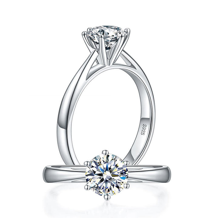 1 Carat Moissanite Diamond Classic 6 Claws Engagement 925 Sterling Silver Ring