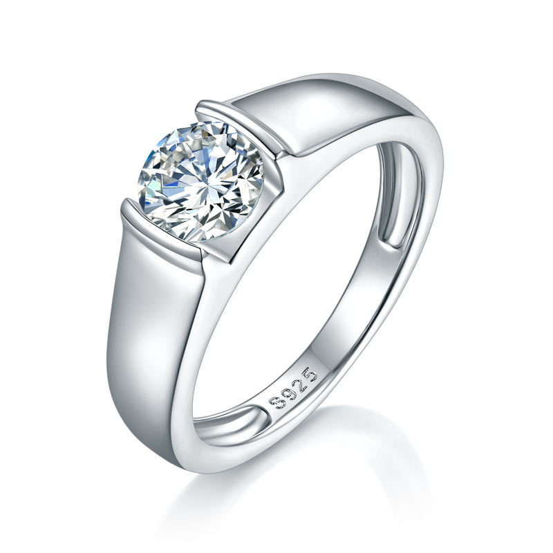 Men's Ring Moissanite Diamond 1 Carat Engagement 925 Sterling Silver