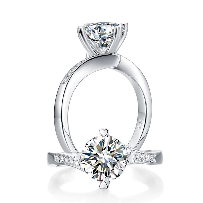 1.5 Carat Moissanite Diamond Ring Heart Shape Prong 925 Sterling Silver