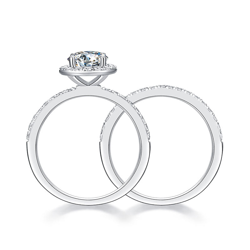 1 Carat Moissanite Diamond Halo Ring Set (1 pcs / 2 pcs) 925 Sterling Silver