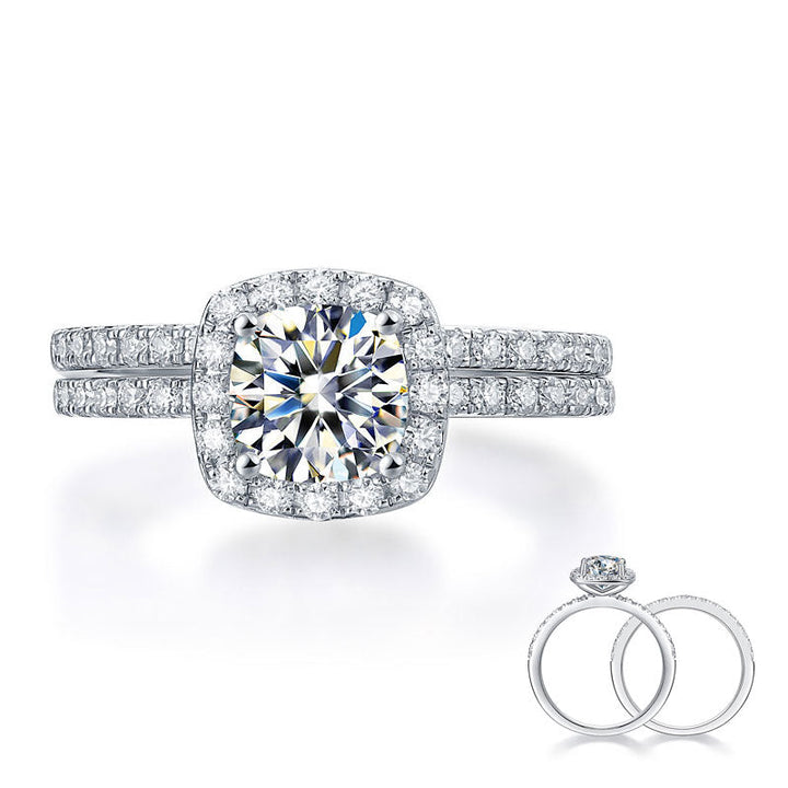 Cushion Cut 1 Carat Moissanite Diamond  Ring Set (1 pcs / 2 pcs) 925 Sterling Silver