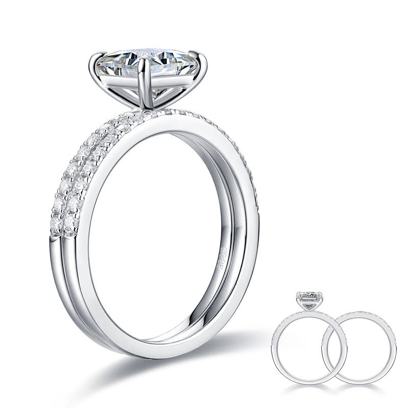 Princess Cut 1 Carat Moissanite Diamond  Ring Set (1 pcs / 2 pcs) 925 Sterling Silver