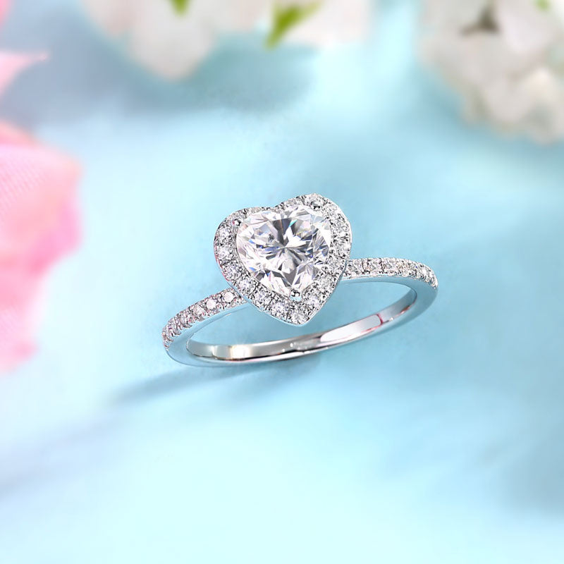 1 Carat Heart Moissanite Diamond  Ring Set (1 pcs / 2 pcs) 925 Sterling Silver