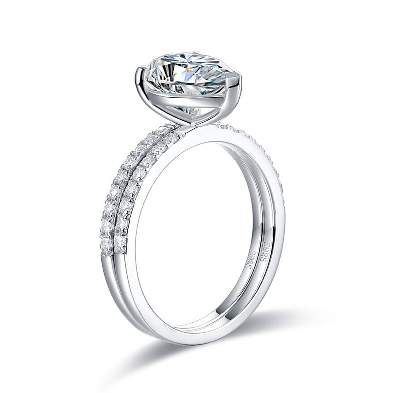 2 Carat Pear Cut Moissanite Diamond  Ring Set (1 pcs / 2 pcs) 925 Sterling Silver