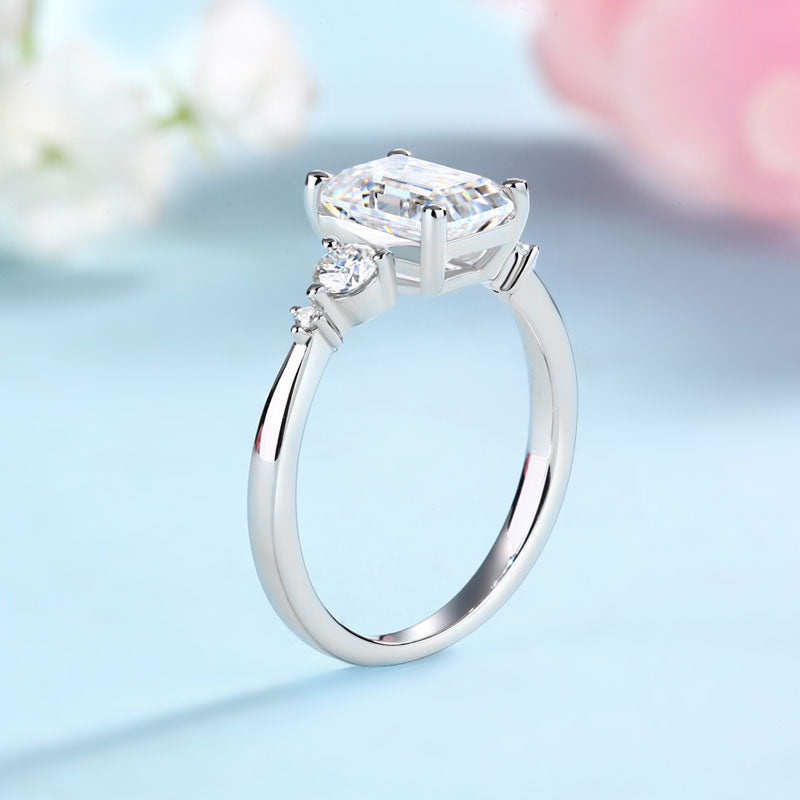 2 Carat Emerald Cut Moissanite Diamond  Ring Set ( 2 pcs) 925 Sterling Silver