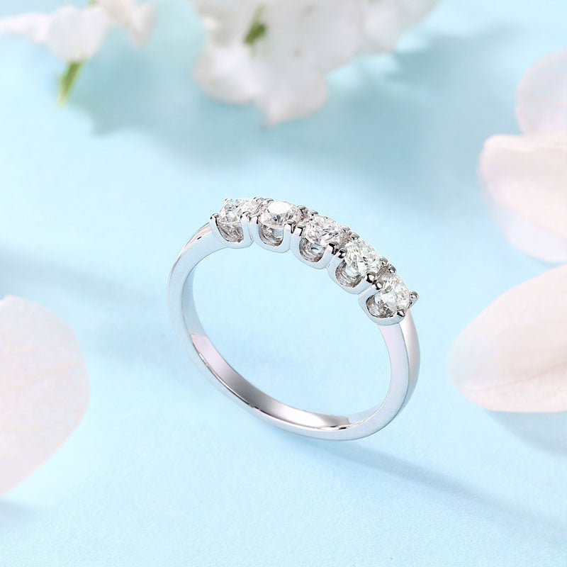Five Stone Moissanite Diamond Wedding Band 925 Sterling Silver Ring