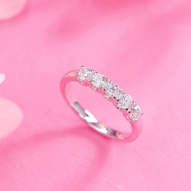 Five Stone Moissanite Diamond Wedding Band 925 Sterling Silver Ring