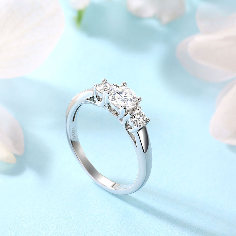 Three Stone Moissanite Diamond Wedding Band 925 Sterling Silver Ring