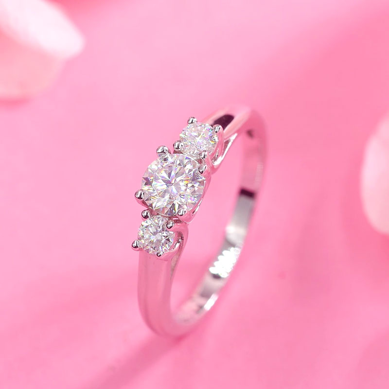 Three Stone Moissanite Diamond Wedding Band 925 Sterling Silver Ring